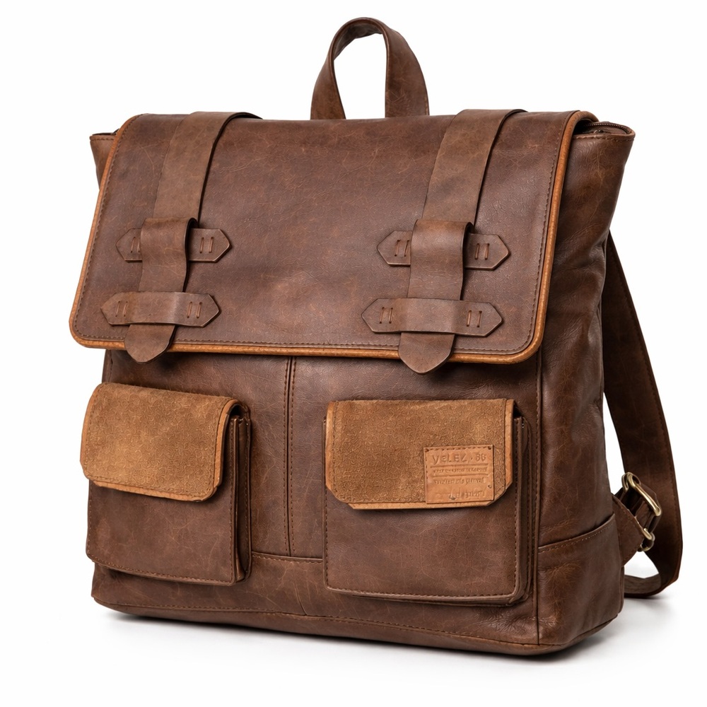 Vélez Genuine Rustic Leather Travel Backpack Brown Laptop Bag Trolley Sleeve